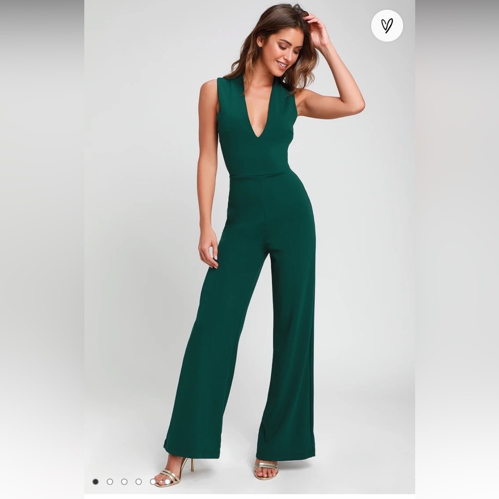 Lulus thinking out loud hunter green jumpsuit
